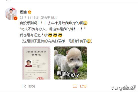 杨迪为何是女主持人(杨迪晒广播电视播音员主持人资格证)(1)