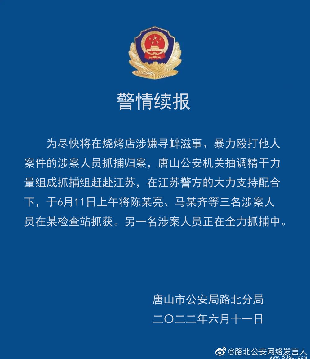 唐山烧烤店打人案警方已抓获8人主犯落网