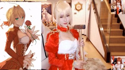 ​腐团儿cos动漫角色，撩裙动作尽显优雅，但后背才是亮点